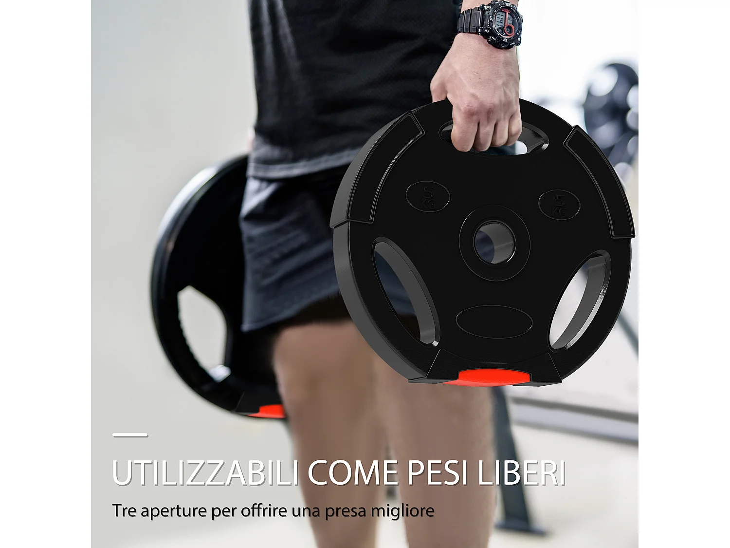 Kit pesi con 2 dischi da 10 kg e 2 dischi da 5 kg con 3 fori nero