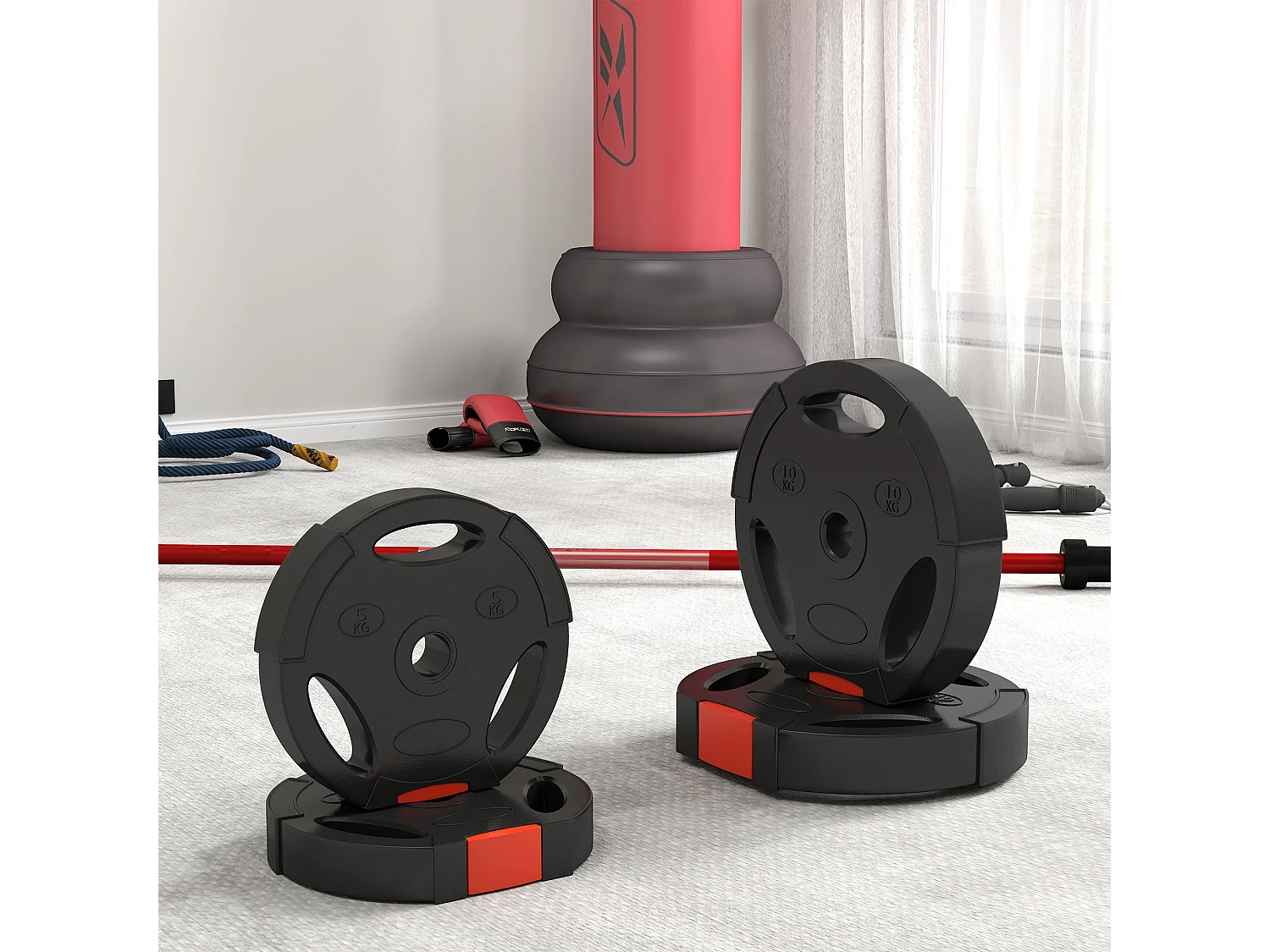 Kit pesi con 2 dischi da 10 kg e 2 dischi da 5 kg con 3 fori nero