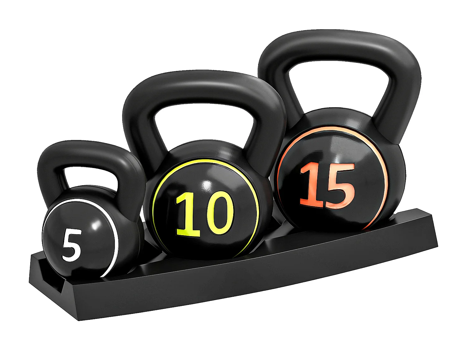 Set 3 kettlebell da 2.2 kg, 4.5 kg e 6.8 kg con portapesi nero