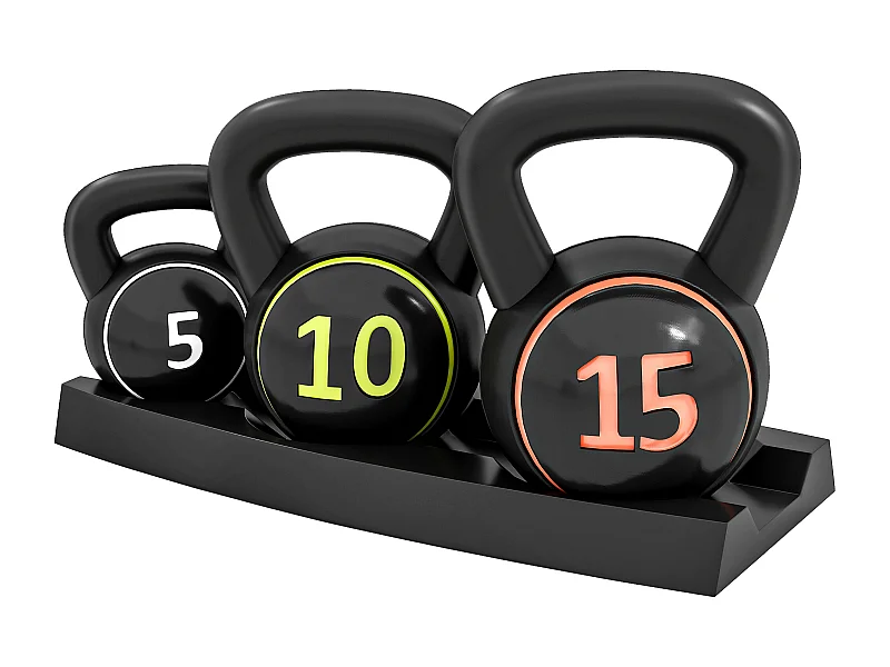 Set 3 kettlebell da 2.2 kg, 4.5 kg e 6.8 kg con portapesi nero