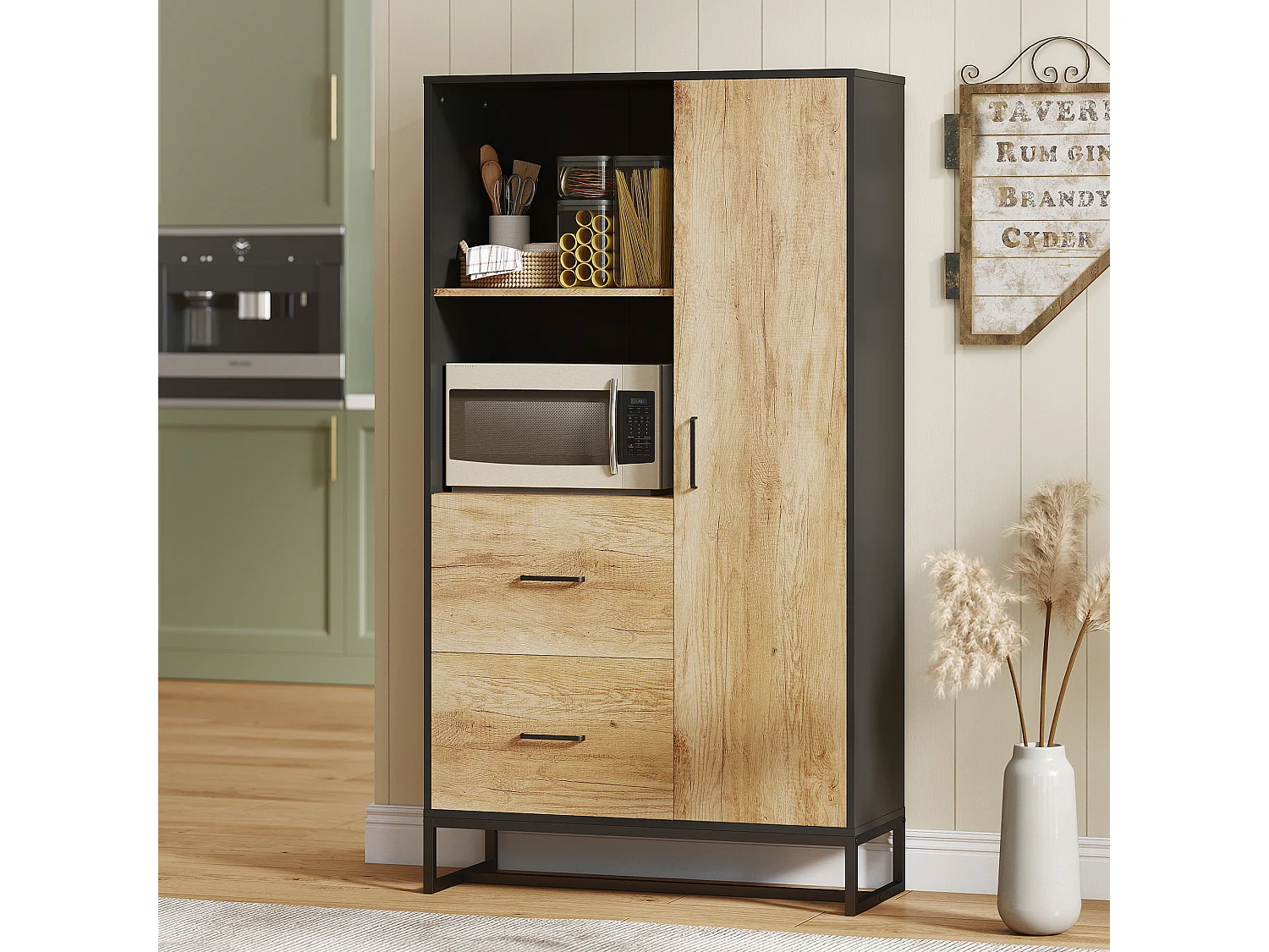 Cedenza cucina mobile dispensa con 2 cassetti 2 ripiani aperti