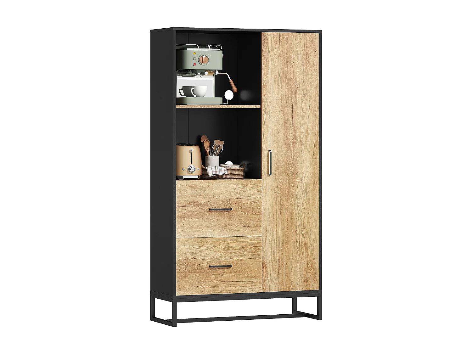 Cedenza cucina mobile dispensa con 2 cassetti 2 ripiani aperti