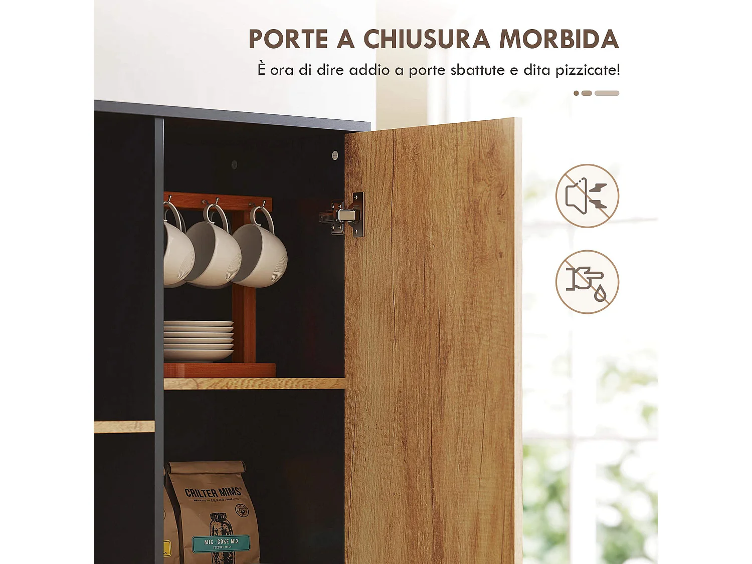 Cedenza cucina mobile dispensa con 2 cassetti 2 ripiani aperti