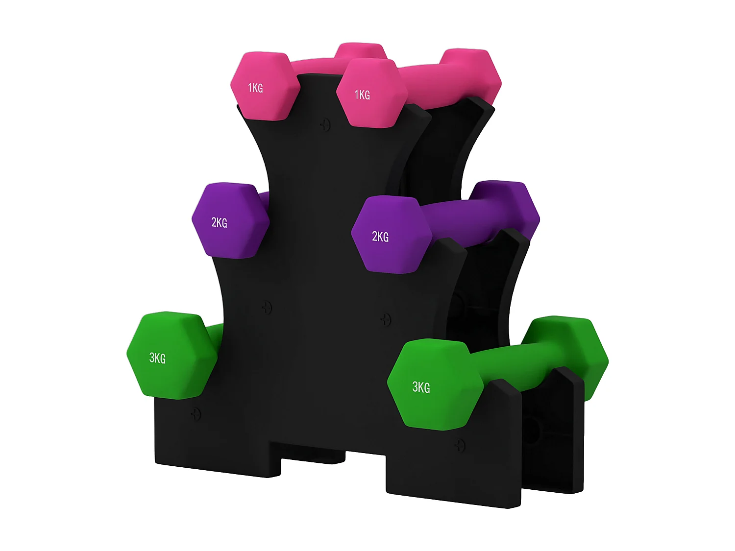 Set di 6 manubri con supporto 2x1 kg, 2x2 kg, 2x3 kg multicolore