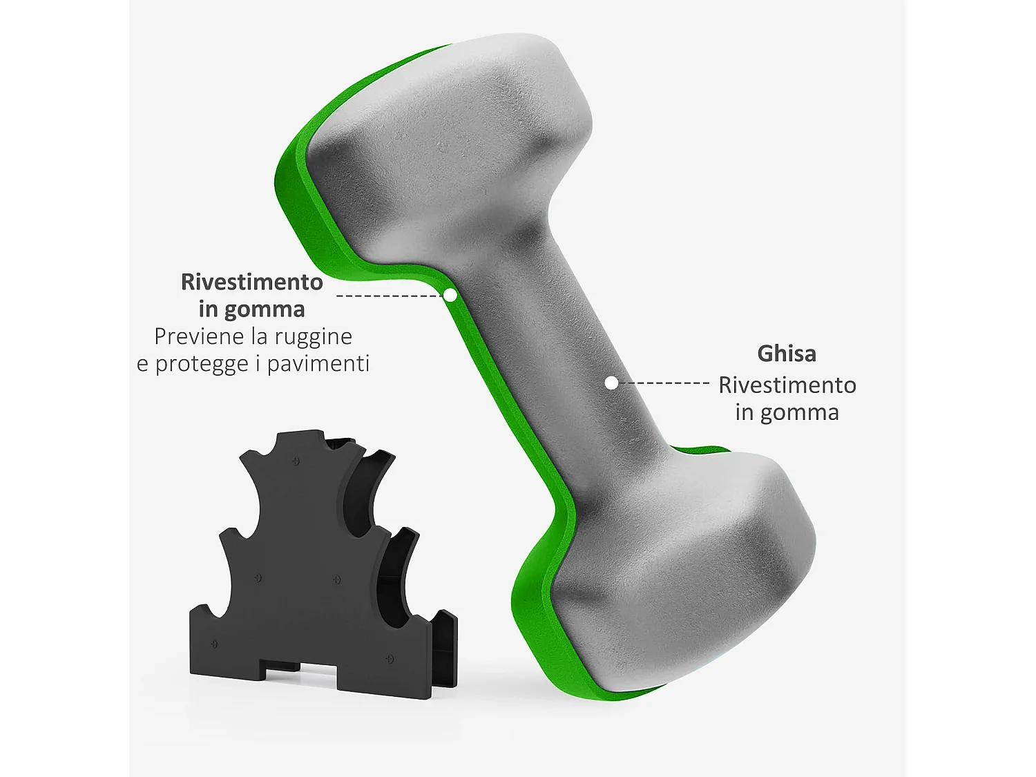 Set di 6 manubri con supporto 2x1 kg, 2x2 kg, 2x3 kg multicolore