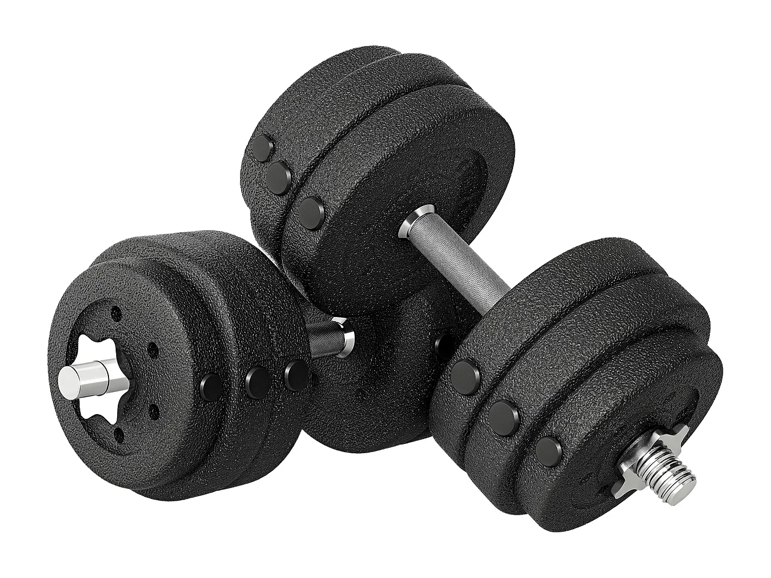 Set 2 manubri pesi da 30kg totali con 12 dischi in acciaio e pu nero