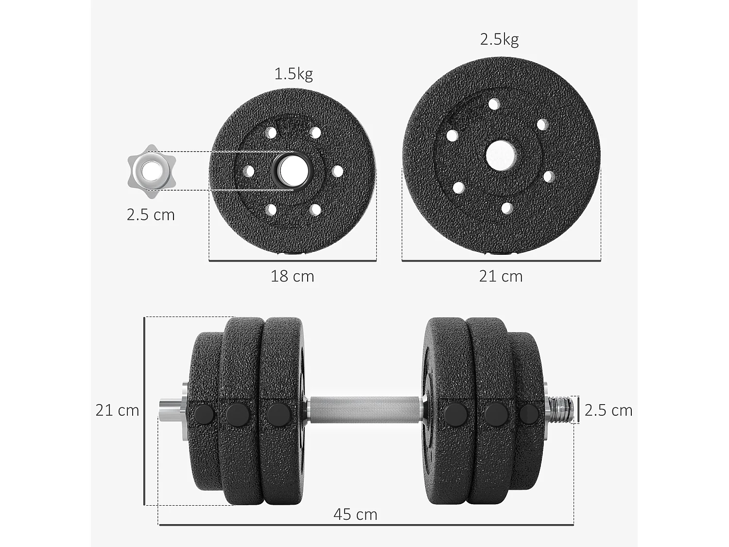 Set 2 manubri pesi da 30kg totali con 12 dischi in acciaio e pu nero