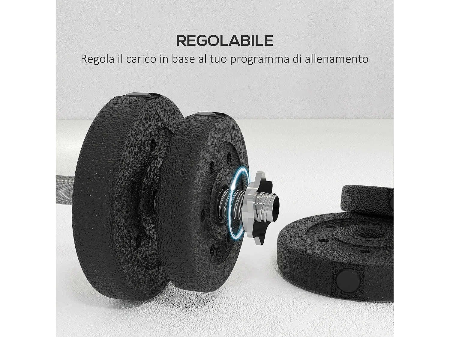 Set 2 manubri pesi da 30kg totali con 12 dischi in acciaio e pu nero