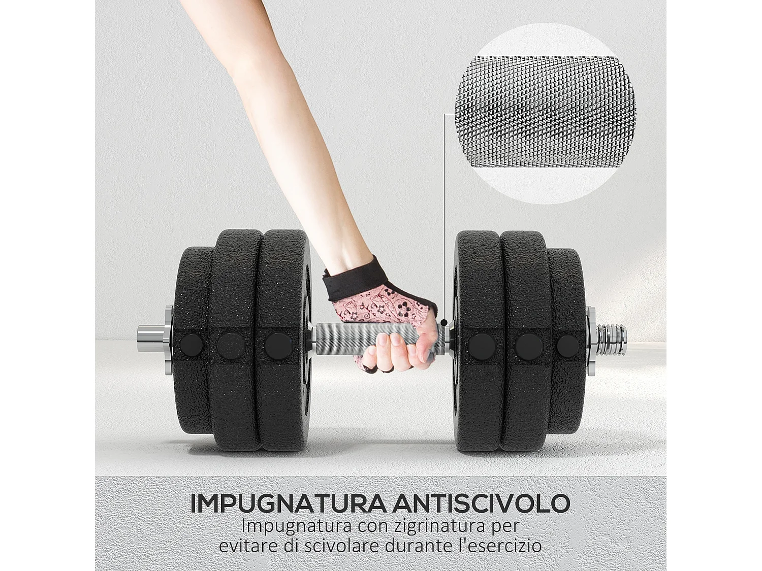 Set 2 manubri pesi da 30kg totali con 12 dischi in acciaio e pu nero