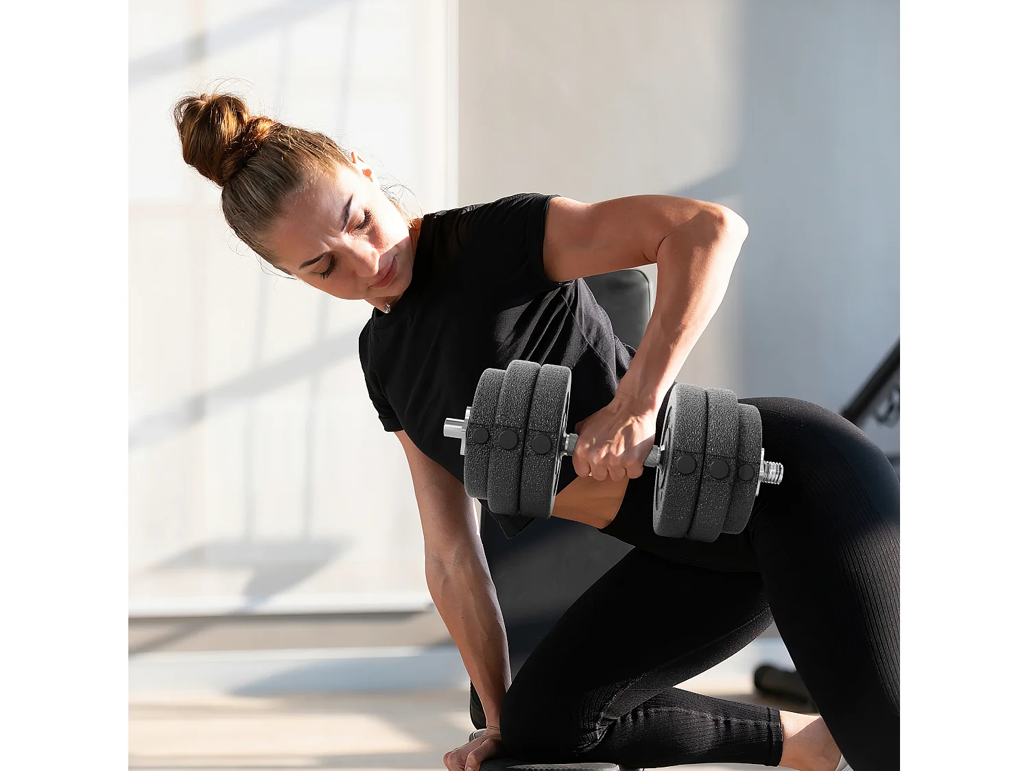 Set 2 manubri pesi da 30kg totali con 12 dischi in acciaio e pu nero