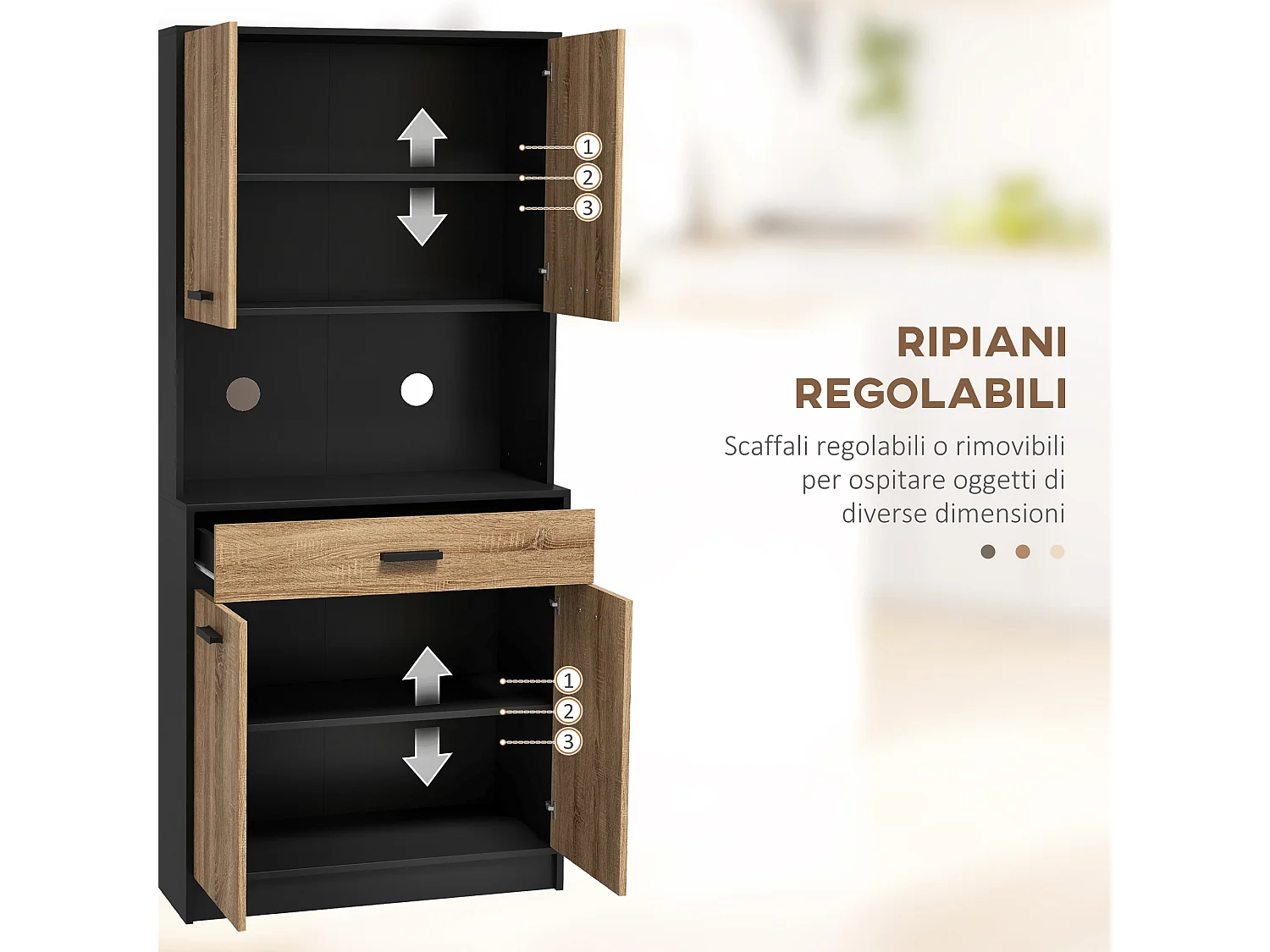 Credenza cucina 180 cm mobile dispensa con foro passacavi e piano portamicroonde