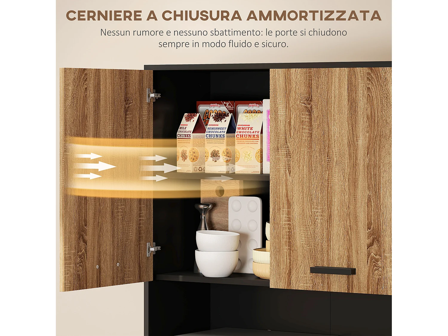 Credenza cucina 180 cm mobile dispensa con foro passacavi e piano portamicroonde