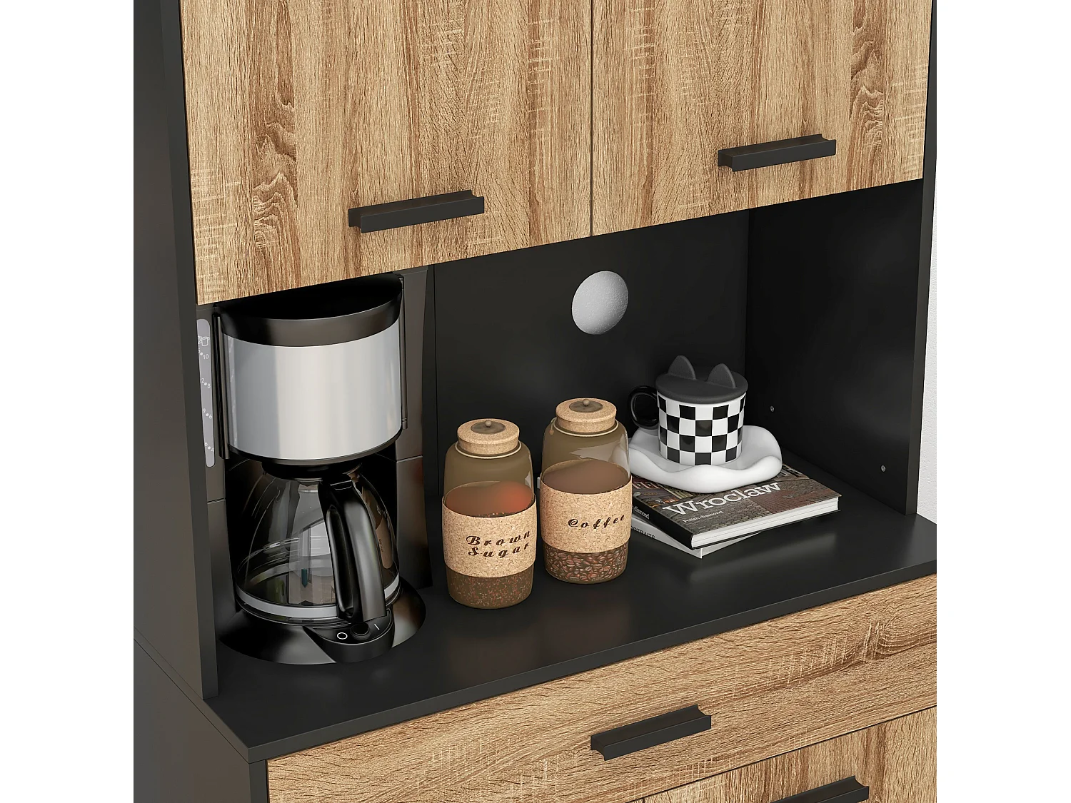 Credenza cucina 180 cm mobile dispensa con foro passacavi e piano portamicroonde