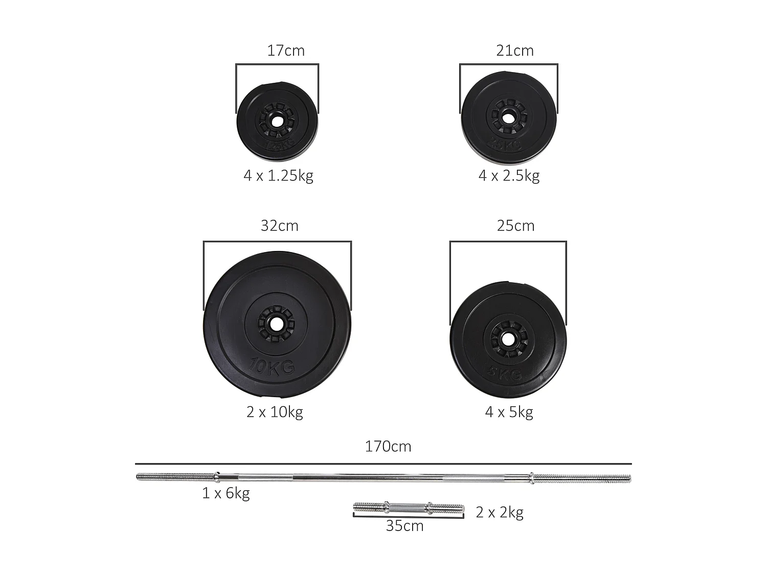 Set Bilanciere e Dischi 65kg con 2 Manubri Pesi