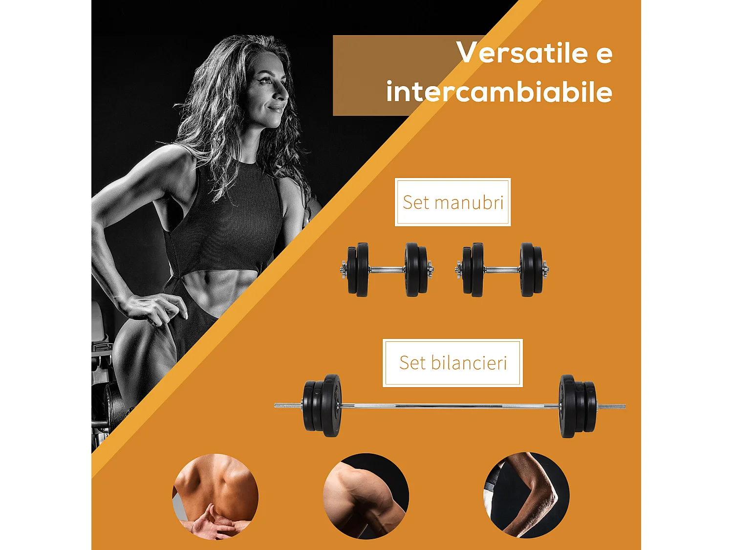 Set Bilanciere e Dischi 65kg con 2 Manubri Pesi