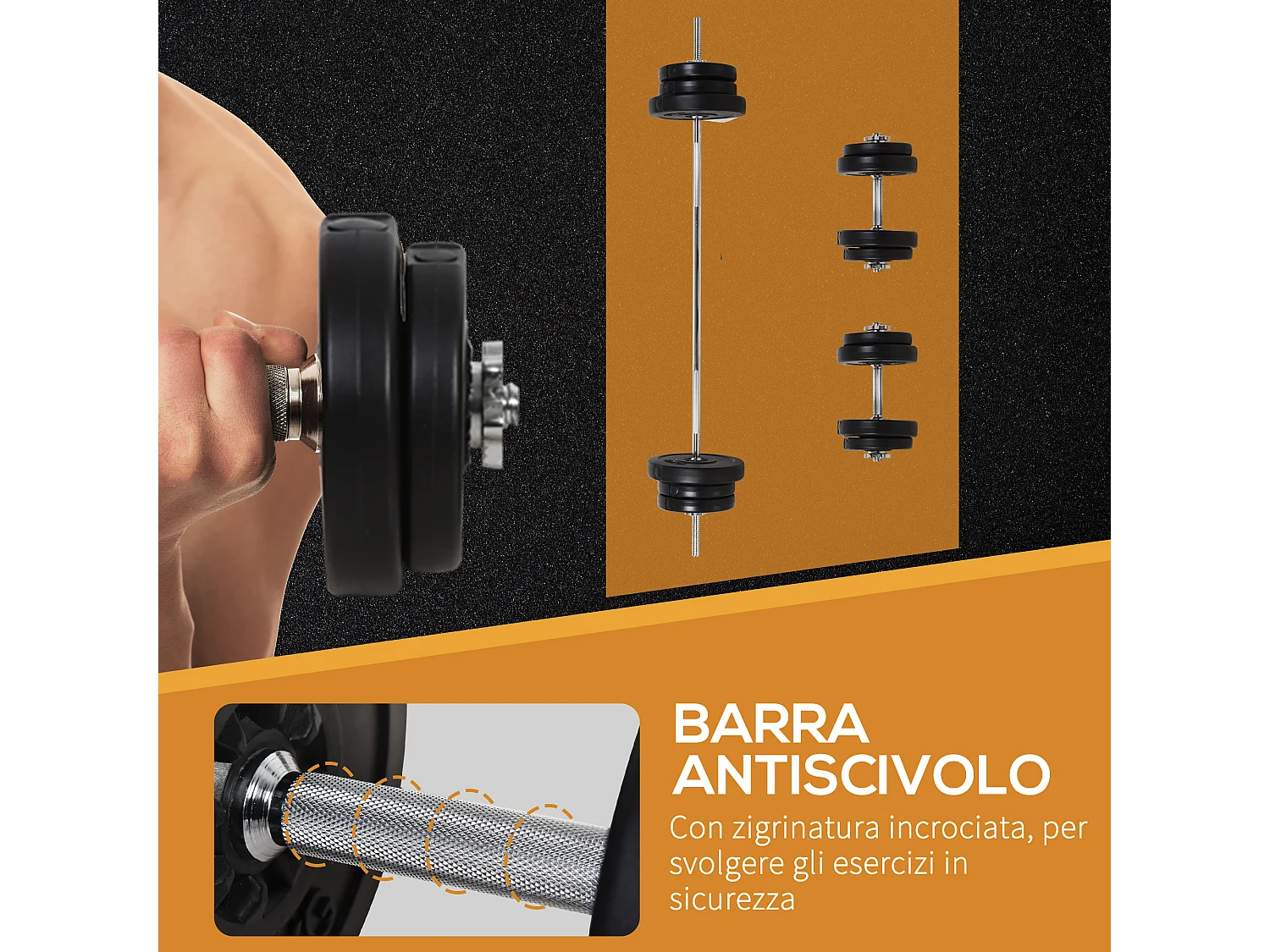 Set Bilanciere e Dischi 65kg con 2 Manubri Pesi