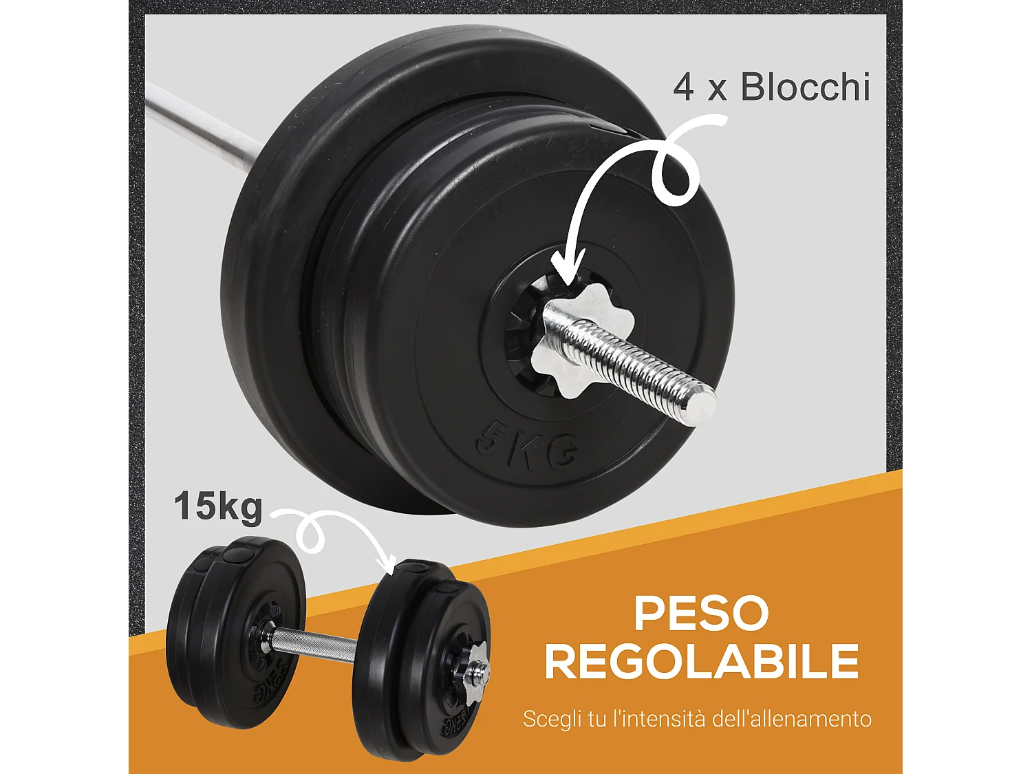 Set Bilanciere e Dischi 65kg con 2 Manubri Pesi