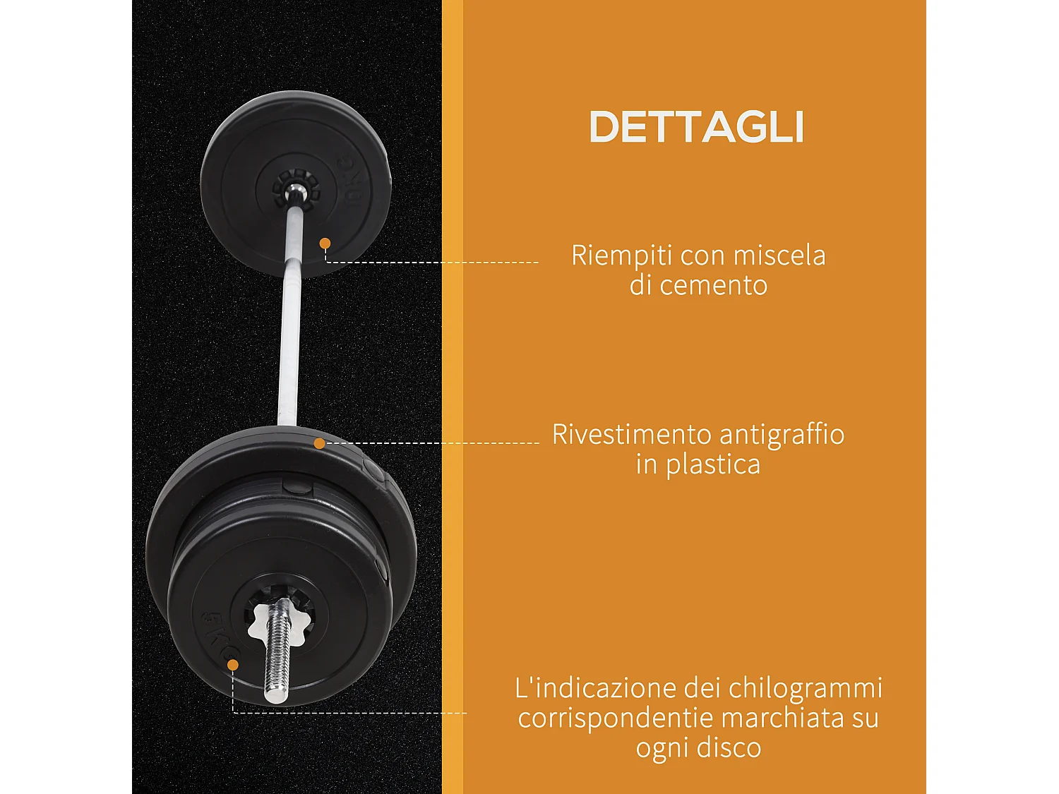 Set Bilanciere e Dischi 65kg con 2 Manubri Pesi
