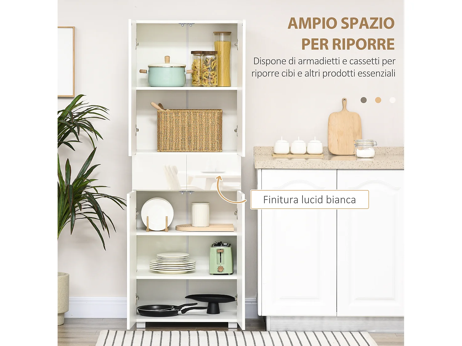 Dispensa cucina a 4 ante e 3 ripiani regolabili e 5 mensole