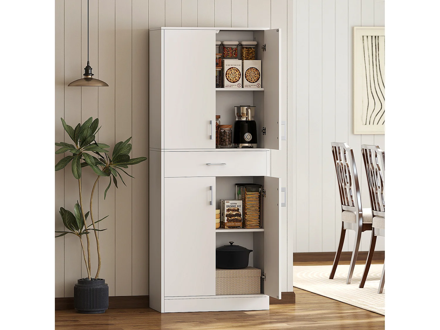 Credenza cucina alta mobile dispensa con 2 armadietti e cassetto grande