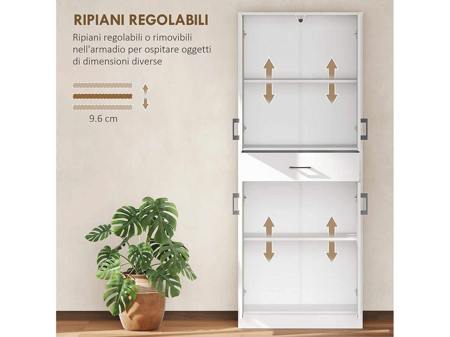 Credenza cucina alta mobile dispensa con 2 armadietti e cassetto grande