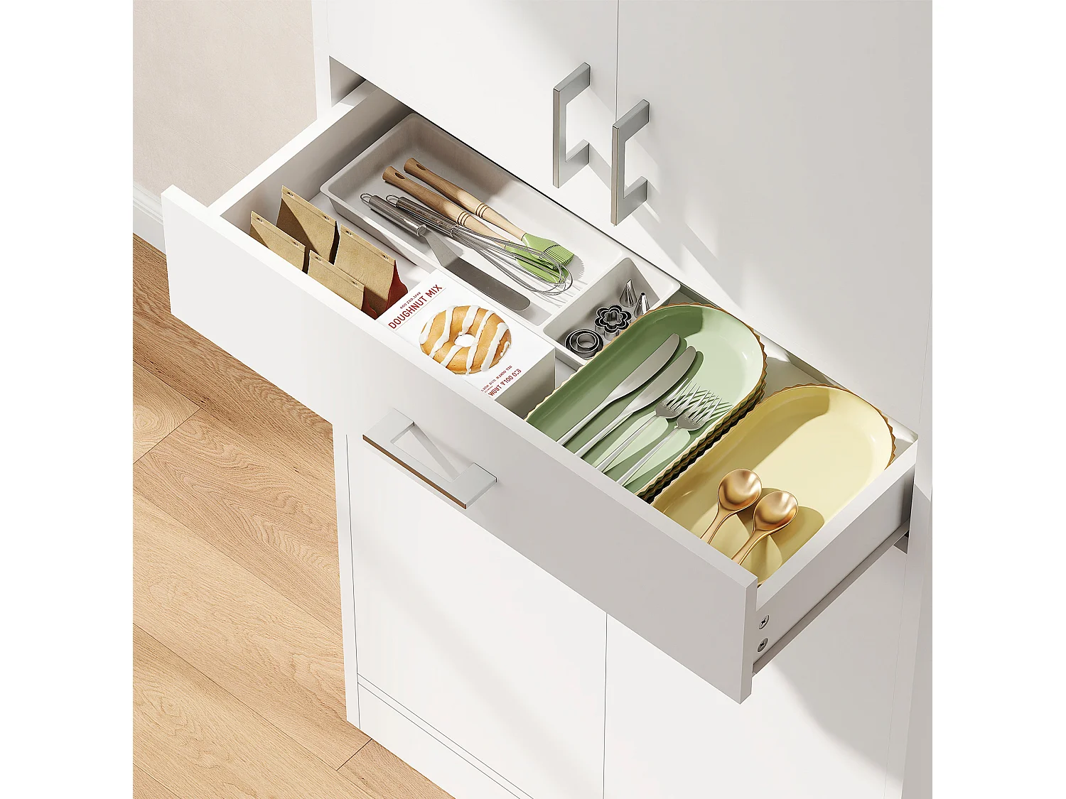 Credenza cucina alta mobile dispensa con 2 armadietti e cassetto grande