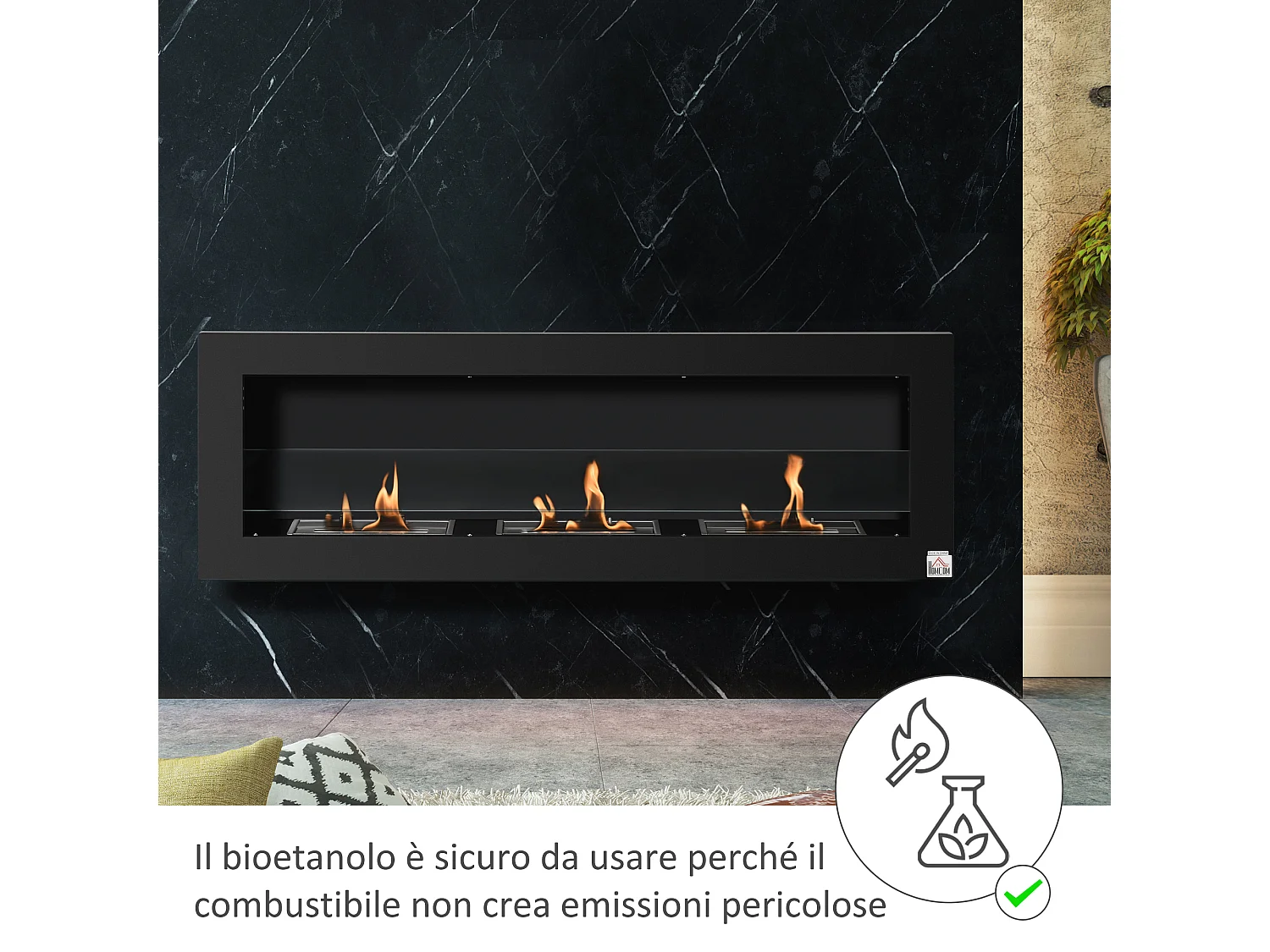 Camino bioetanolo da parete 3 serbatoi da 1l copertura 20m²