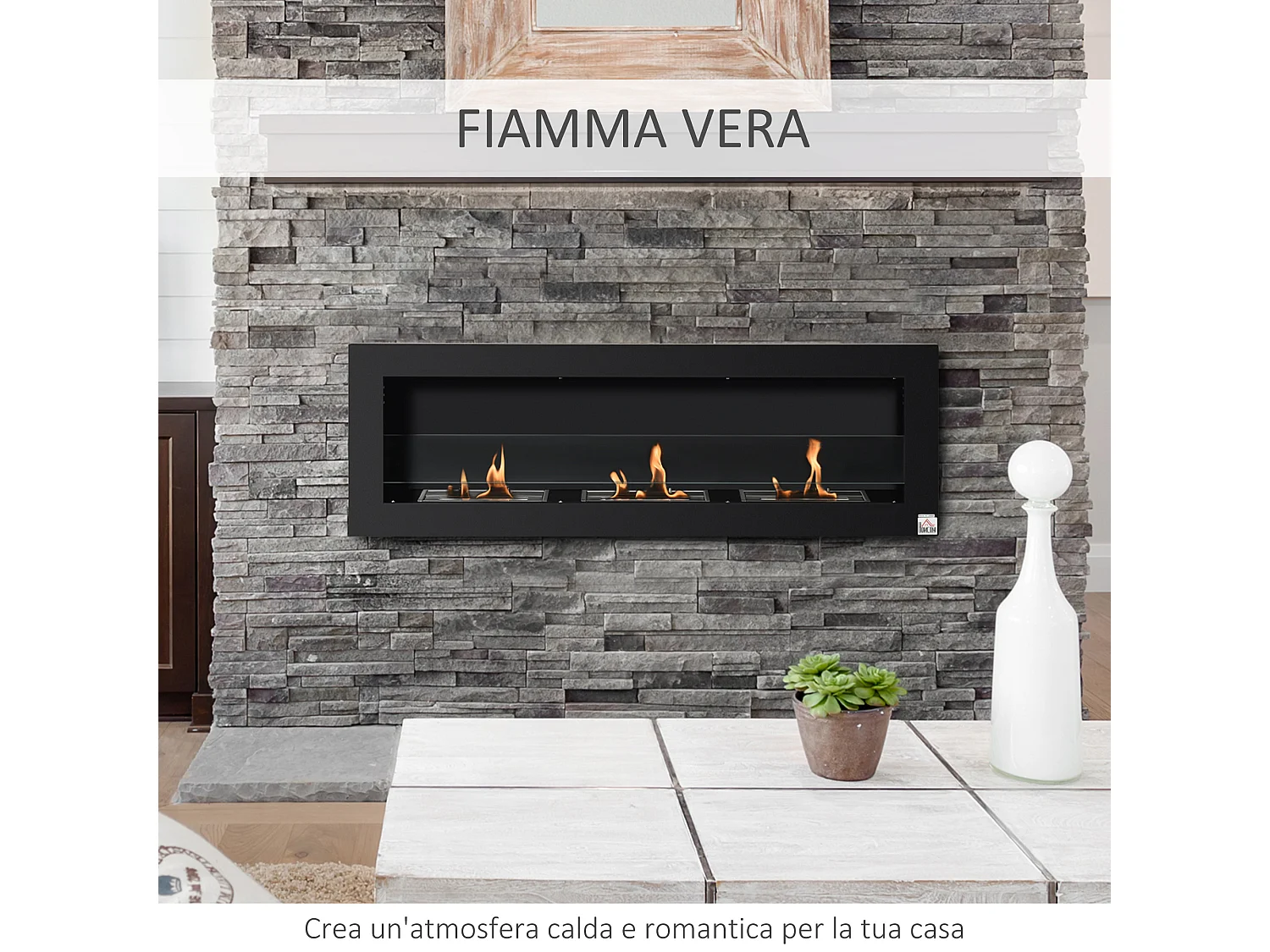 Camino bioetanolo da parete 3 serbatoi da 1l copertura 20m²