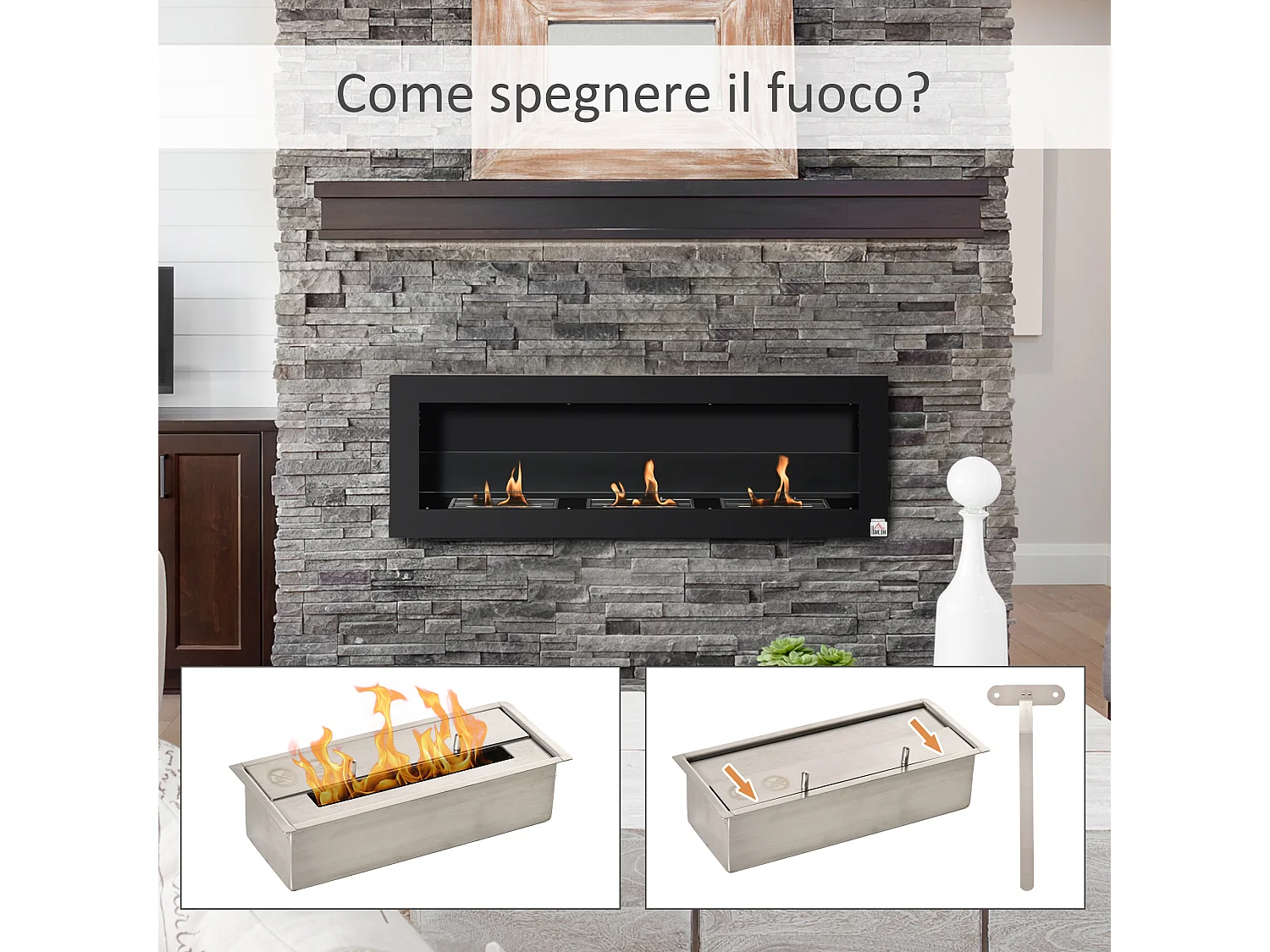 Camino bioetanolo da parete 3 serbatoi da 1l copertura 20m²