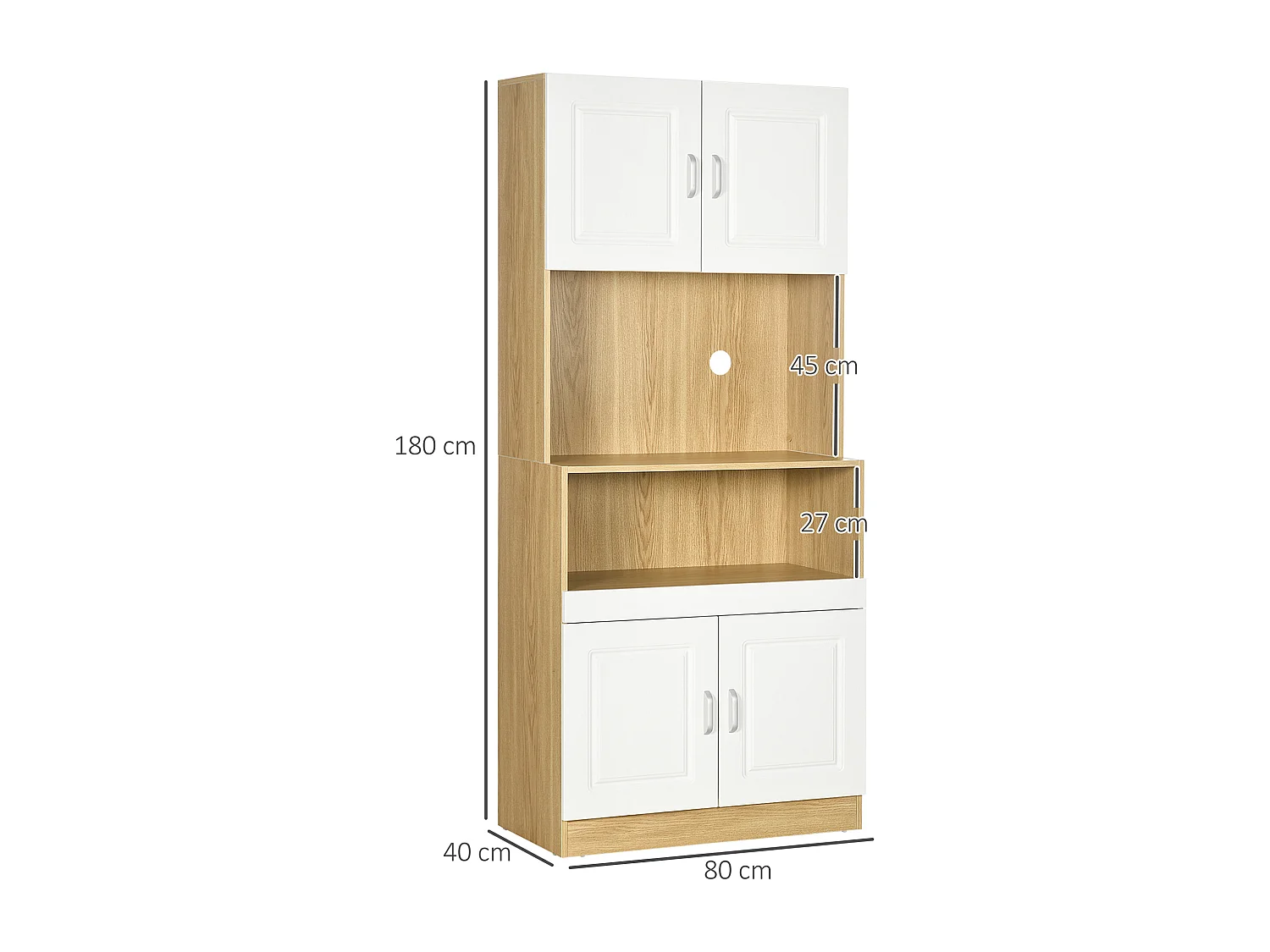 Mobile dispensa alto con armadietti e ripiano aperto