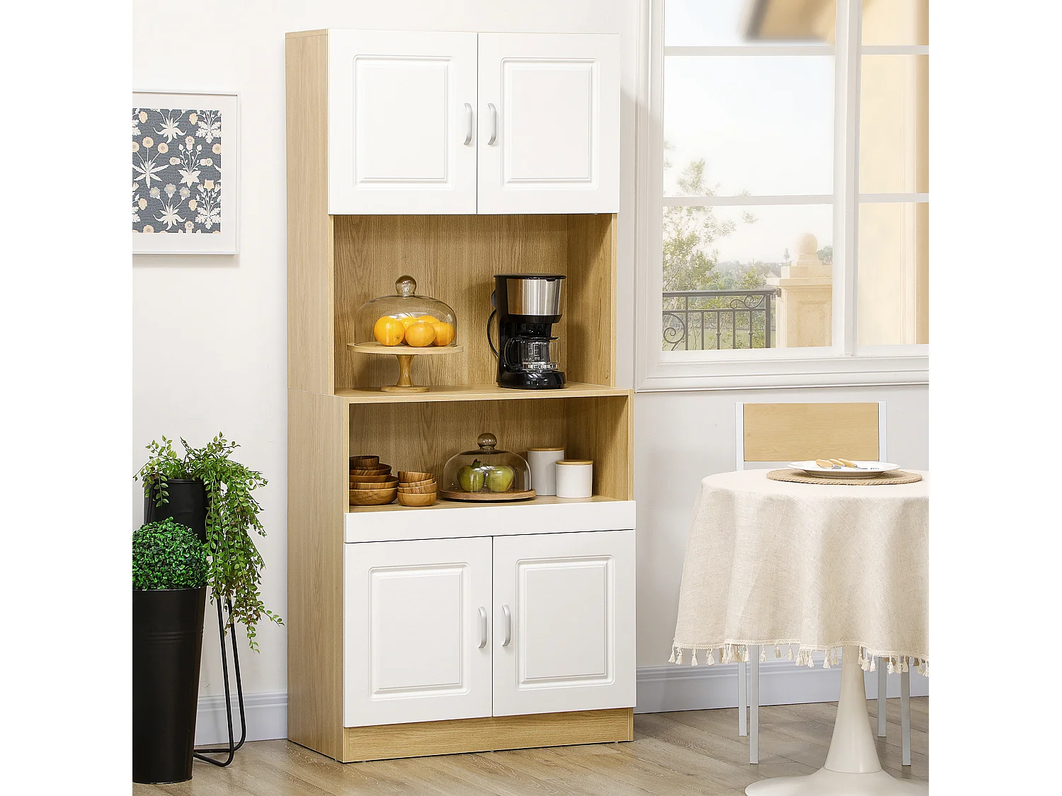 Mobile dispensa alto con armadietti e ripiano aperto