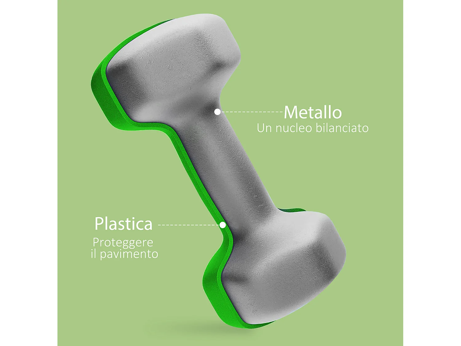 Set 2 manubri da 3 kg antiscivolo in metallo e plastica 18x8x8cm verde