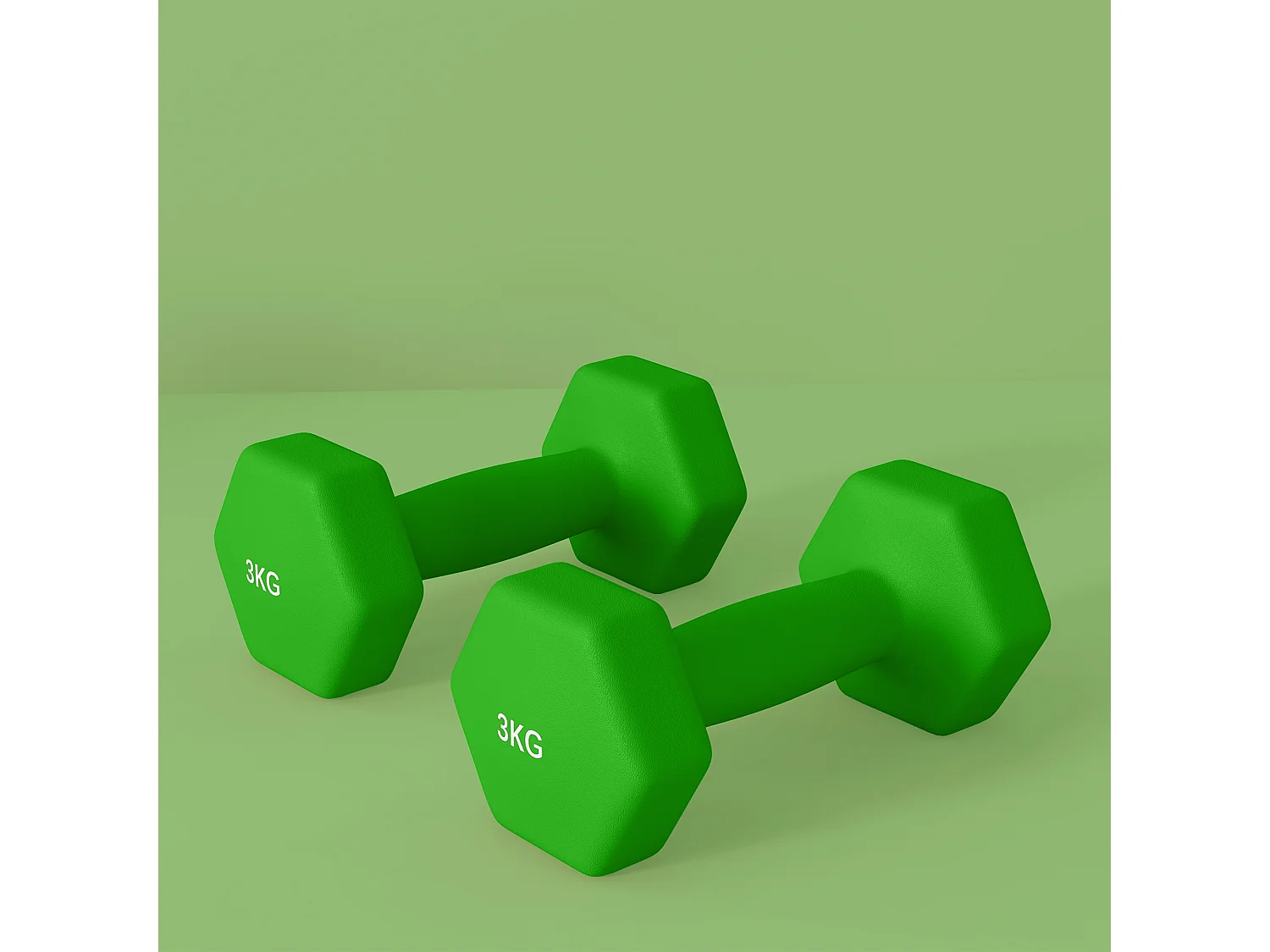 Set 2 manubri da 3 kg antiscivolo in metallo e plastica 18x8x8cm verde