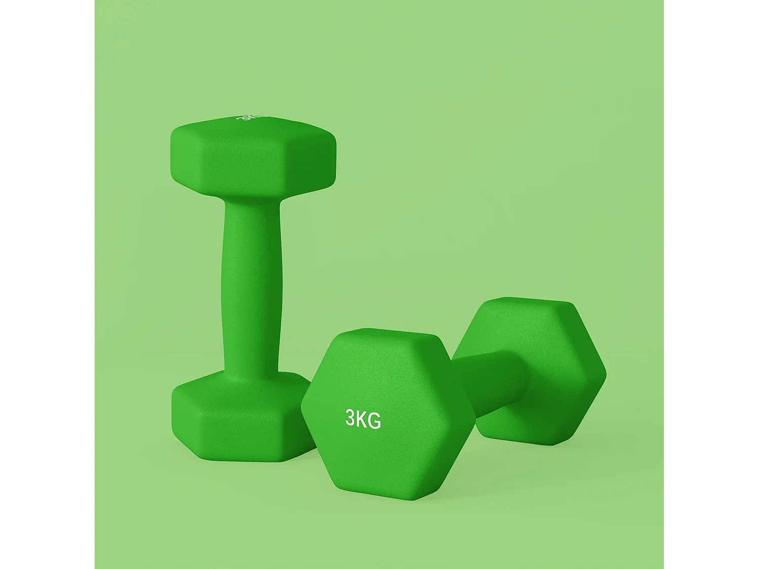 Set 2 manubri da 3 kg antiscivolo in metallo e plastica 18x8x8cm verde