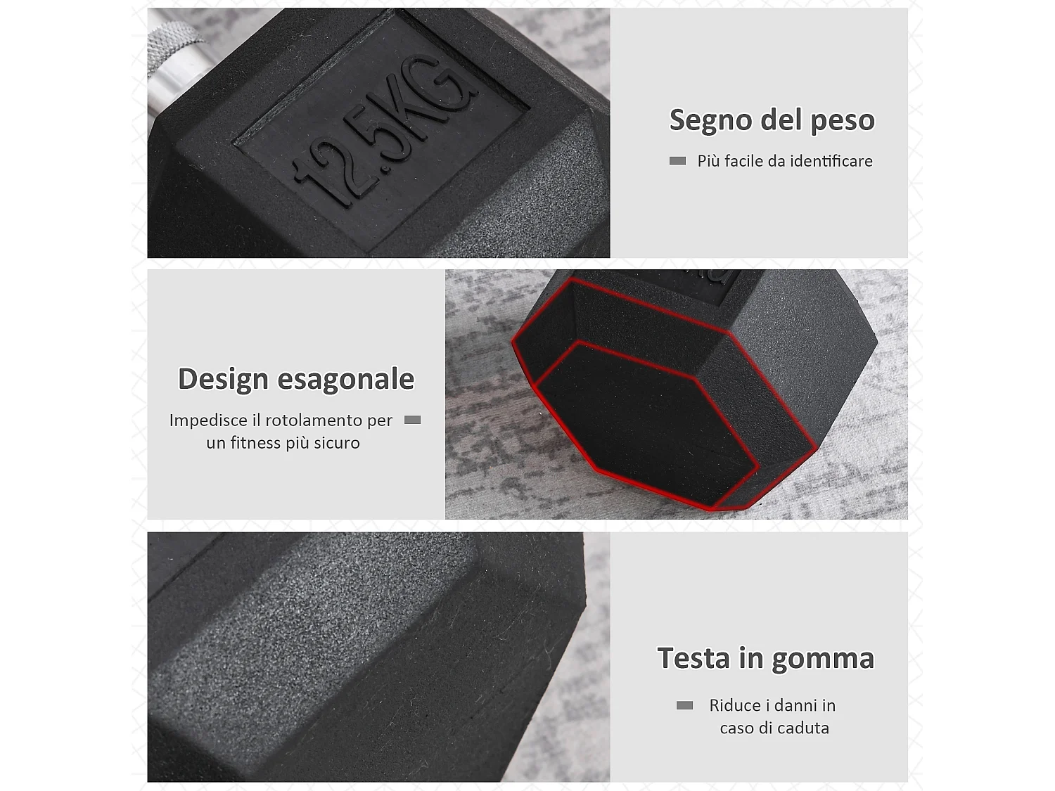 Manubrio da 12.5kg esagonale con impugnatura antiscivolo