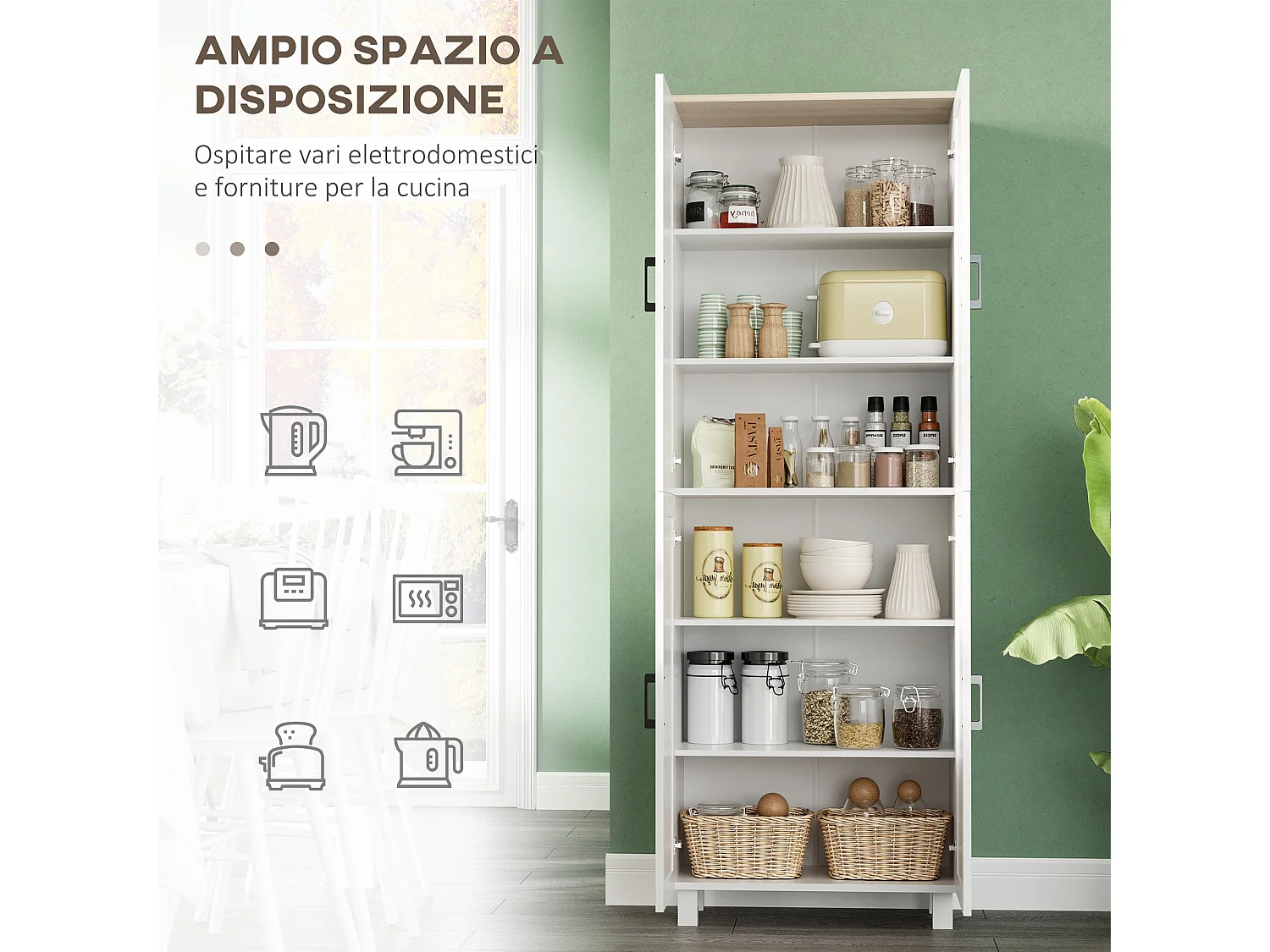 Mobile dispensa da cucina e sala da pranzo credenza cucina con 5 ripiani regolabili