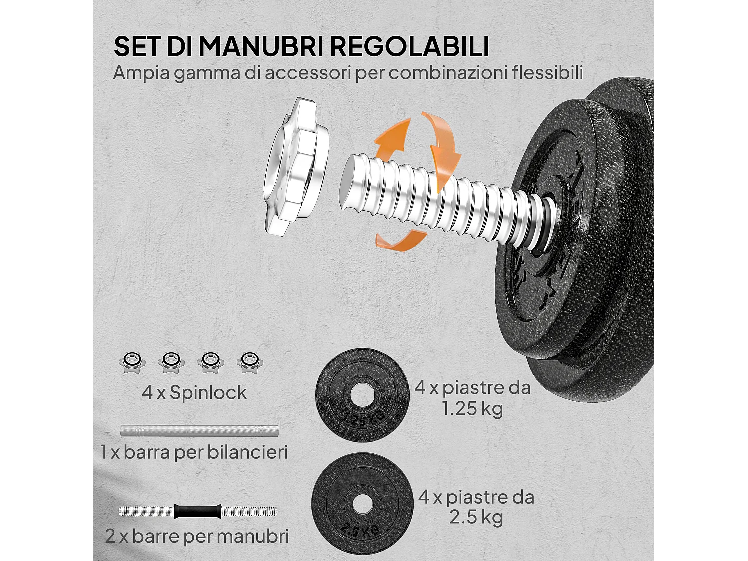 Set bilanciere 20kg regolabile e antiscivolo con 8 dischi pesi