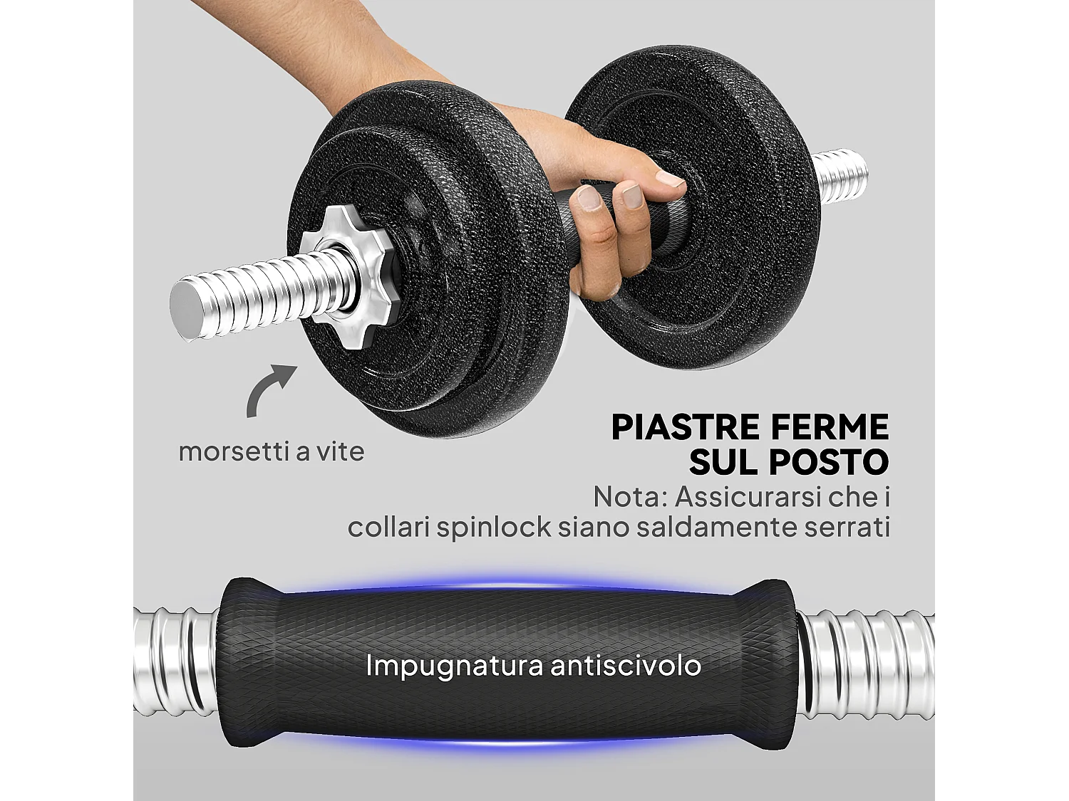 Set bilanciere 20kg regolabile e antiscivolo con 8 dischi pesi