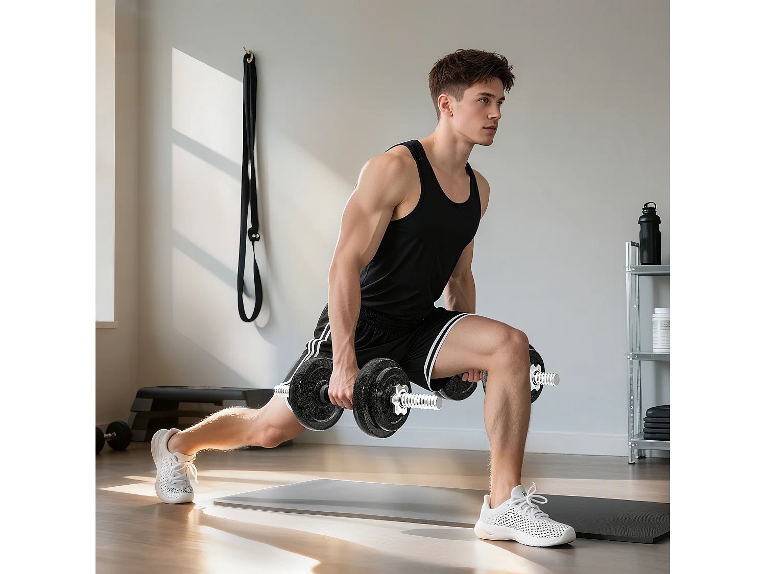 Set bilanciere 20kg regolabile e antiscivolo con 8 dischi pesi