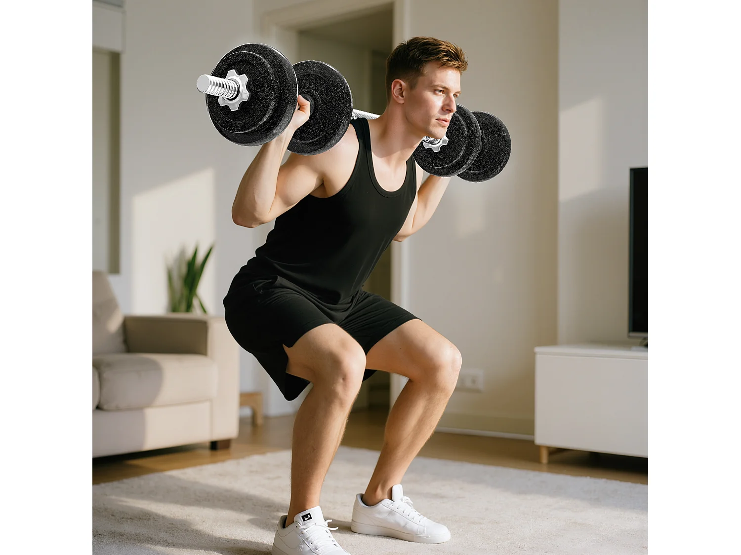 Set bilanciere 20kg regolabile e antiscivolo con 8 dischi pesi