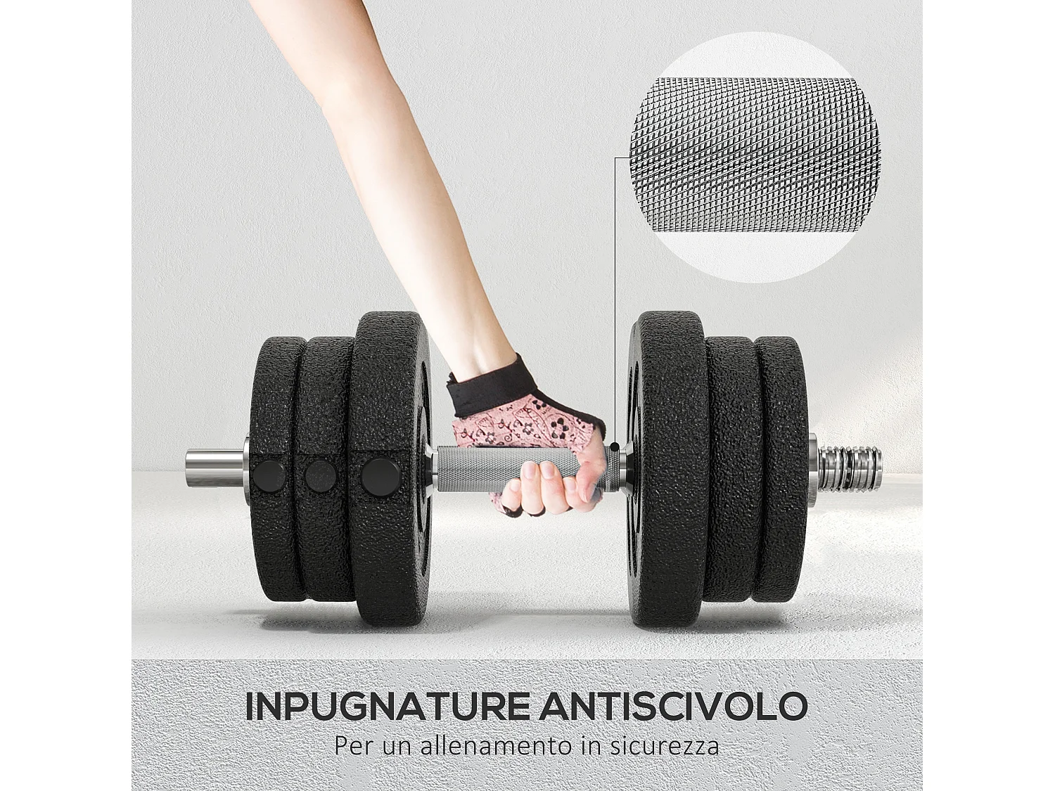 Set manubri palestra da 25kg con 12 dischi e 2 barre da 2 kg nero