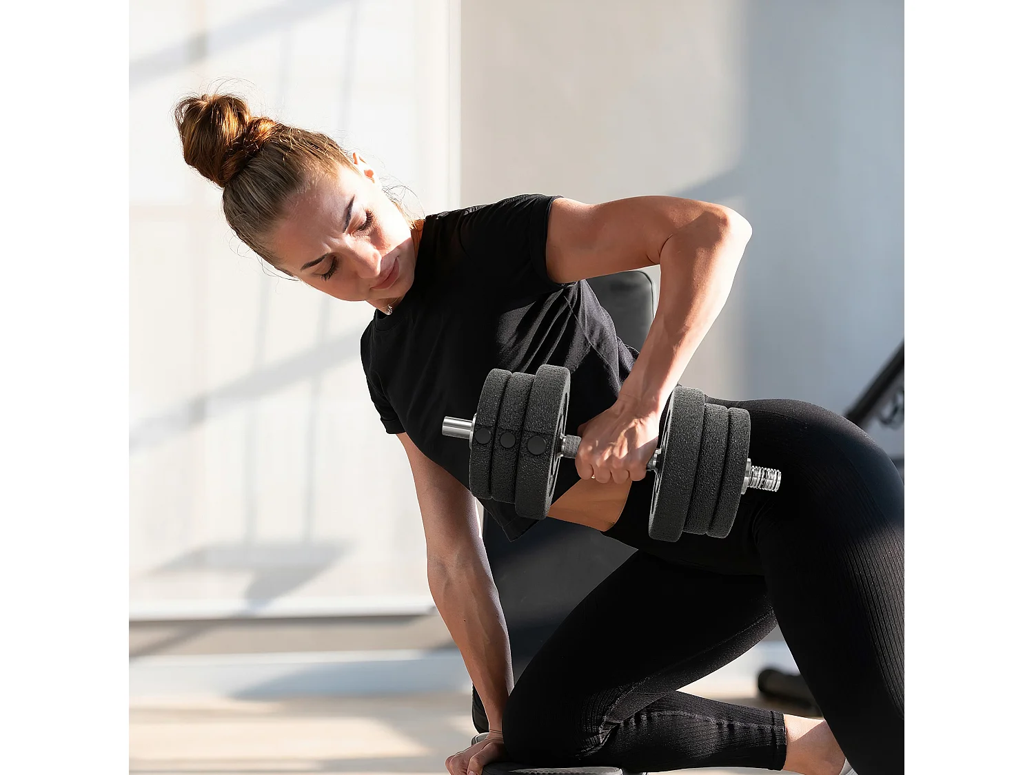 Set manubri palestra da 25kg con 12 dischi e 2 barre da 2 kg nero