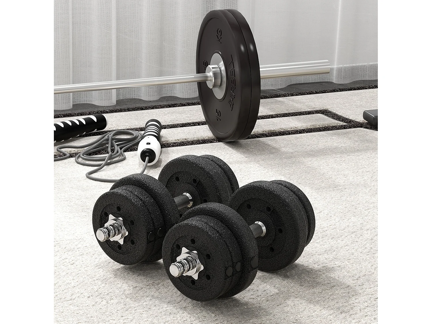 Set manubri palestra da 25kg con 12 dischi e 2 barre da 2 kg nero