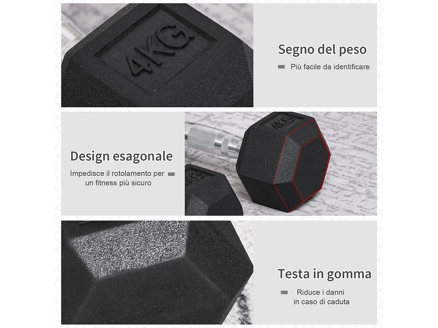 Set 2 pesi da 4kg esagonali con presa antiscivolo nero