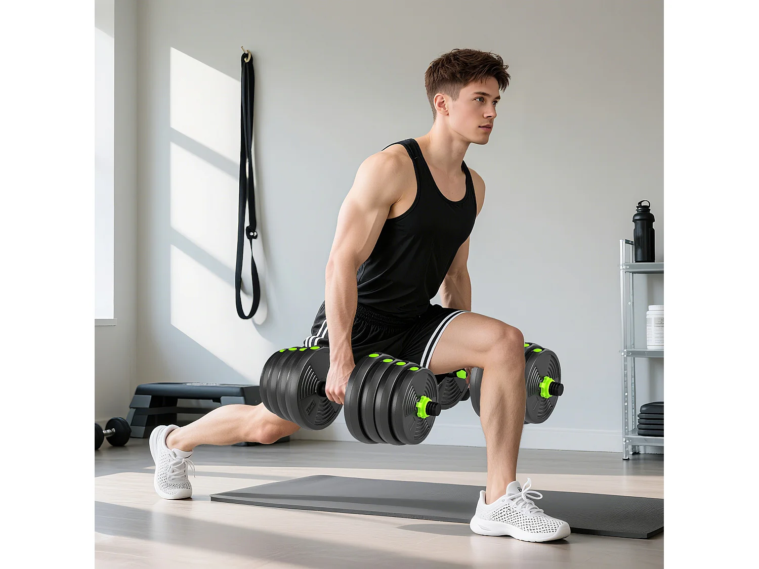 Set bilanciere con pesi 3 in 1 da 16 dischi in plastica e sabbia verde