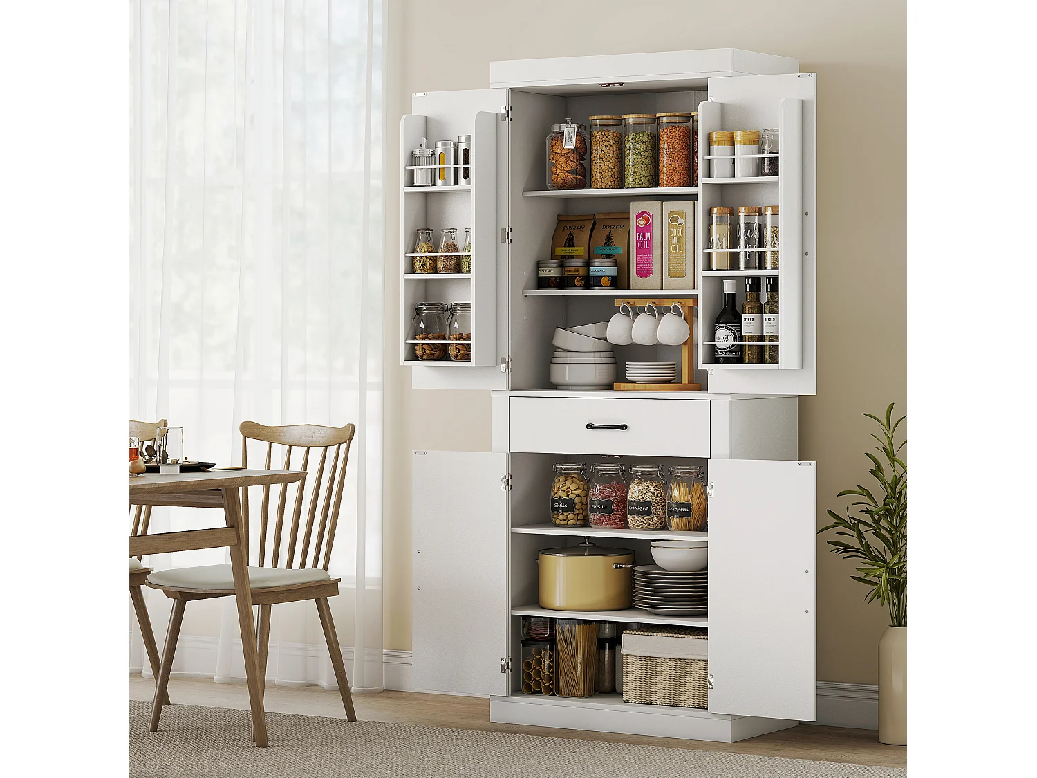 Credenza cucina alta 183.5 cm mobile cucina con 6 portaspezie sulla porta