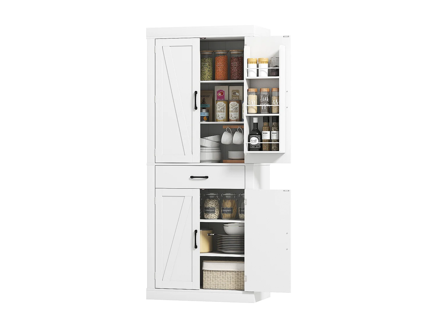 Credenza cucina alta 183.5 cm mobile cucina con 6 portaspezie sulla porta