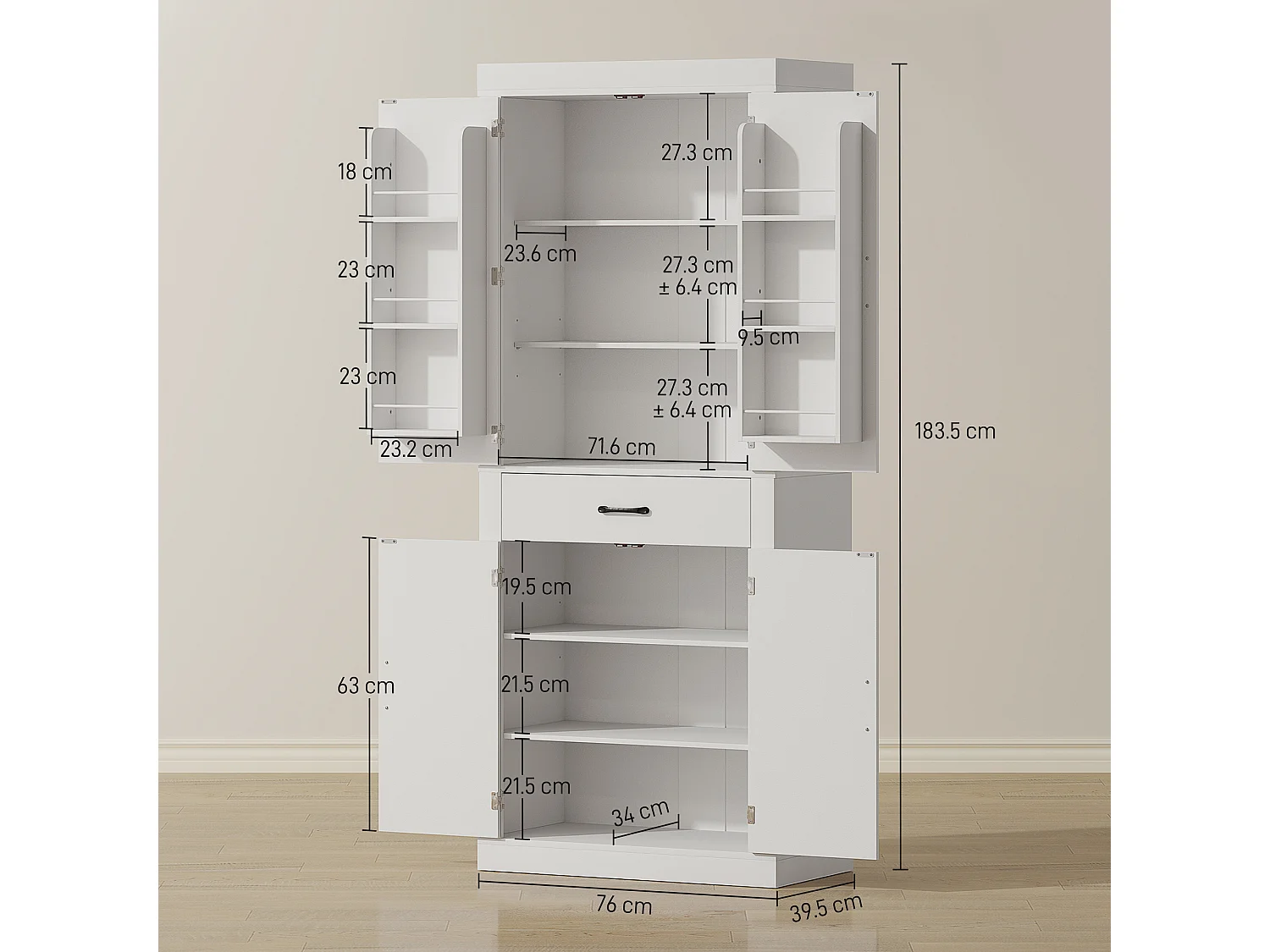 Credenza cucina alta 183.5 cm mobile cucina con 6 portaspezie sulla porta