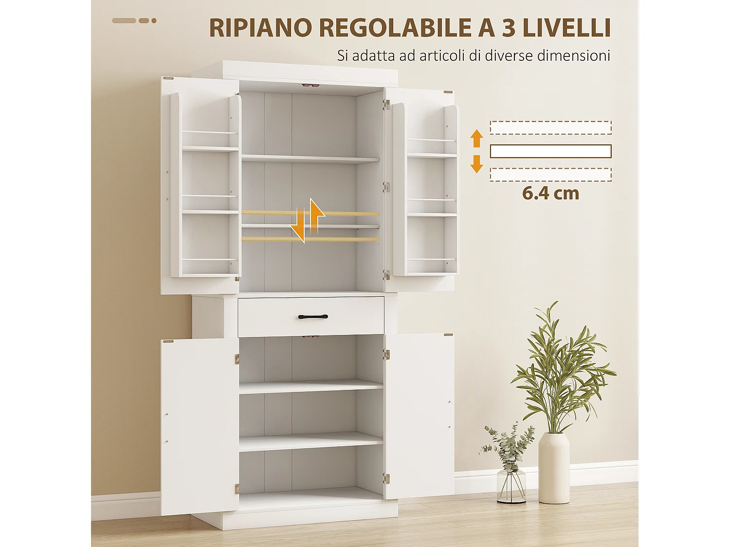 Credenza cucina alta 183.5 cm mobile cucina con 6 portaspezie sulla porta