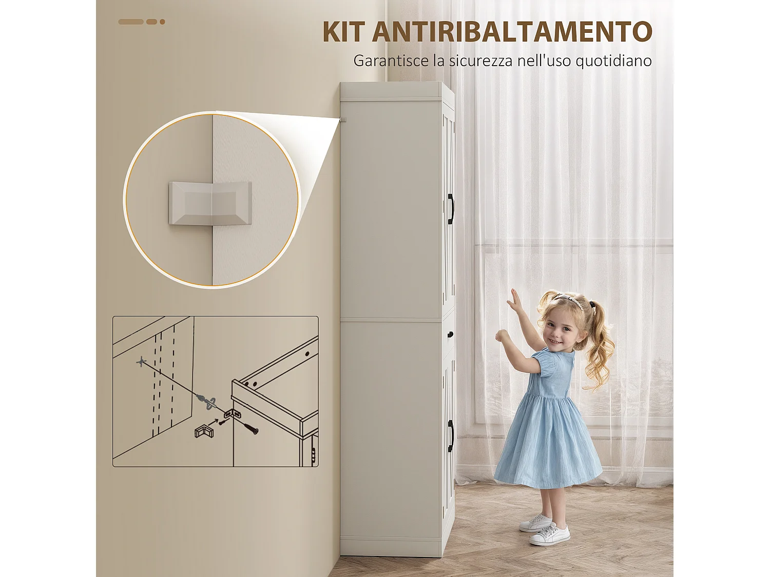 Credenza cucina alta 183.5 cm mobile cucina con 6 portaspezie sulla porta